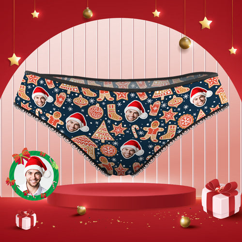 Custom Face Panties Personalised Photo Christmas Cookies Style Lace Panties for Women - MyFaceSocksAu