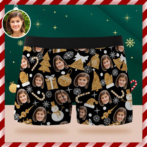 Custom Face Boxer Briefs Personalised Black Underwear Christmas Gift for Him - MyFaceSocksAu