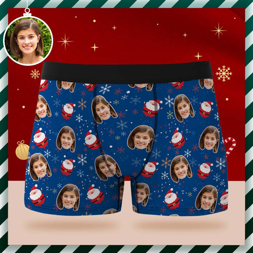 Custom Face Boxer Briefs Personalised Blue Underwear Funny Snowman Christmas Gift for Him - MyFaceSocksAu