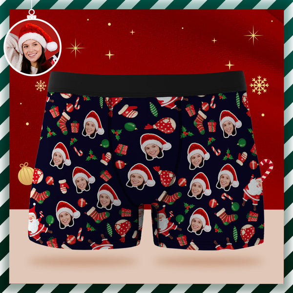 Custom Face Boxer Briefs Personalised Underwear Happy Santa Claus Christmas Gift for Him - MyFaceSocksAu