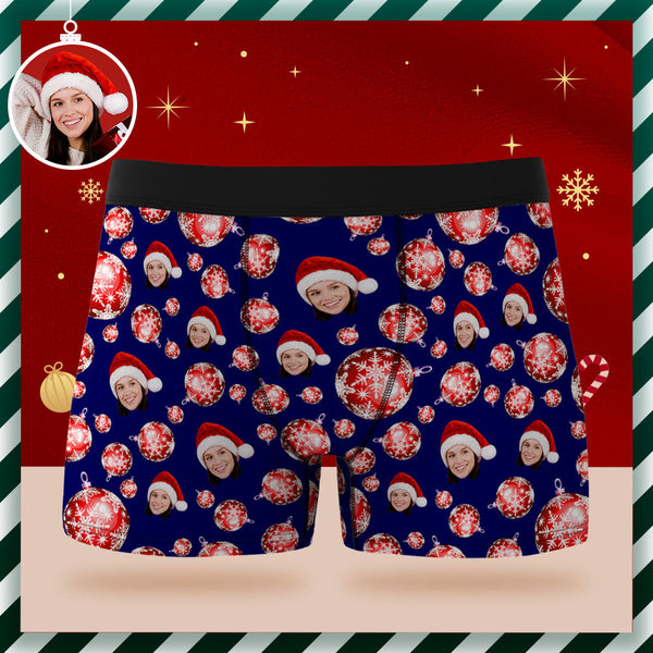 Custom Face Boxer Briefs Personalised Blue Underwear Christmas Balls Merry Christmas Gifts for Him - MyFaceSocksAu