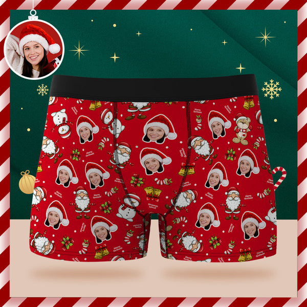 Custom Face Boxer Briefs Personalised Red Underwear Merry Christmas Gifts for Him - MyFaceSocksAu