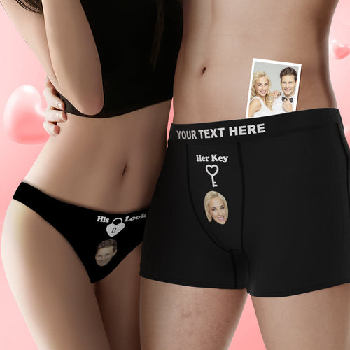 Custom Face Lock and Key Couple Underwear Personalized Underwear Valentine's Day Gift - MyFaceSocksAu