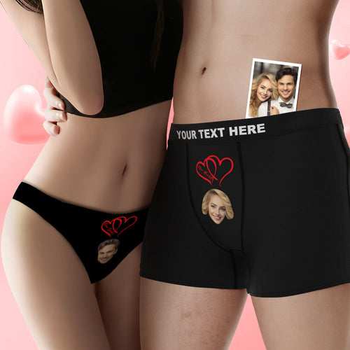 Custom Face Couple Underwear Two Hearts One Love Personalized Underwear Valentine's Day Gift - MyFaceSocksAu