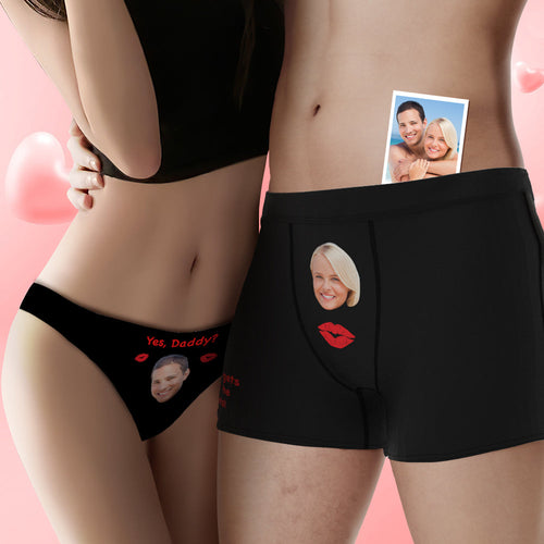 Personalized Face Couple Underwear Yes Daddy Custom Underwear for Couple Valentine's Day Gift - MyFaceSocksAu