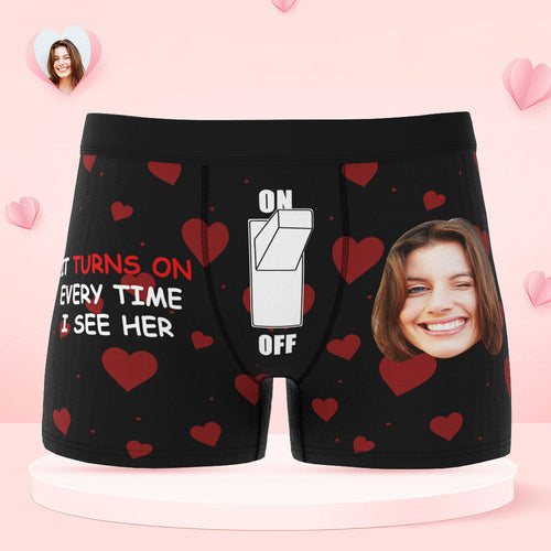 Custom Face Boxer Briefs Personalized Underwear IT TURNS ON EVERY TIME I SEE HER Valentine's Day Gifts for Him - MyFaceSocksAu