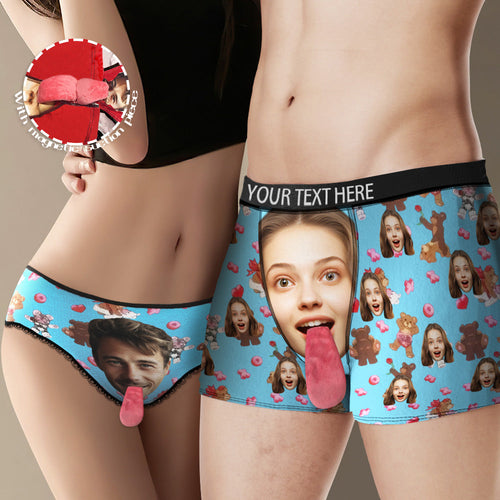 Custom Face Underwear Personalized Magnetic Tongue Underwear Love Bear Valentine's Gifts for Couple - MyFaceSocksAu