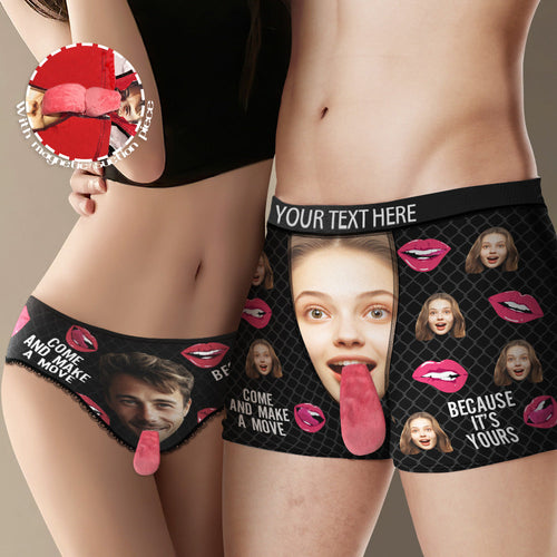Custom Face Underwear Personalized Magnetic Tongue Underwear COME AND MAK A MOVE Valentine's Day Gifts for Couple - MyFaceSocksAu