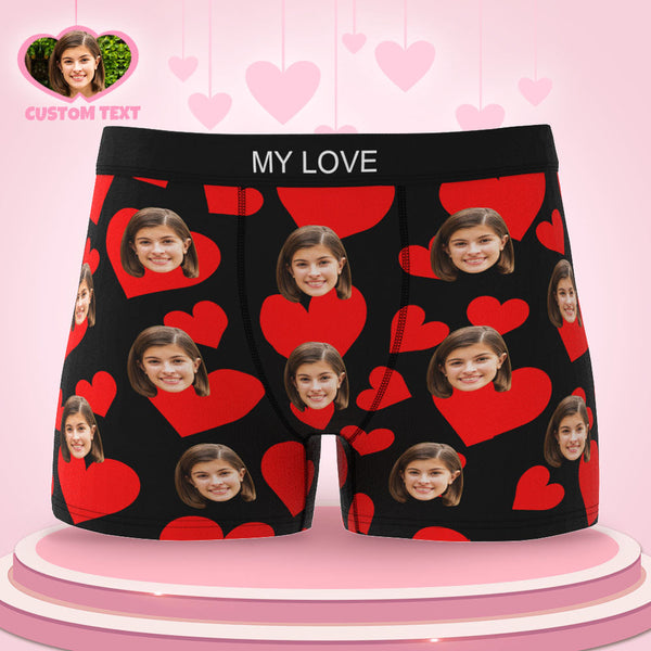Custom Face Boxer Briefs Personalized Underwear  Red Hearts  Valentine's Day Gifts for Him - MyFaceSocksAu