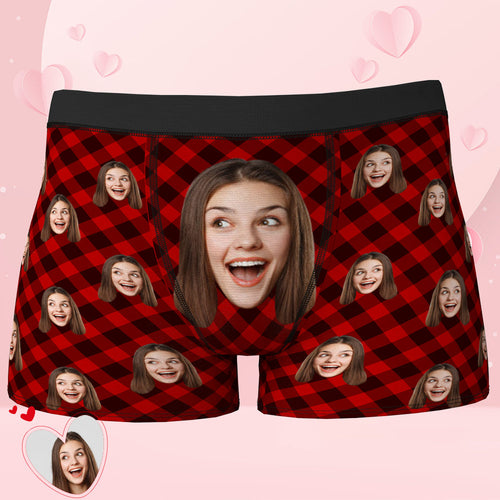 Gift Ideas Custom Face Boxer - Red and Black Check
