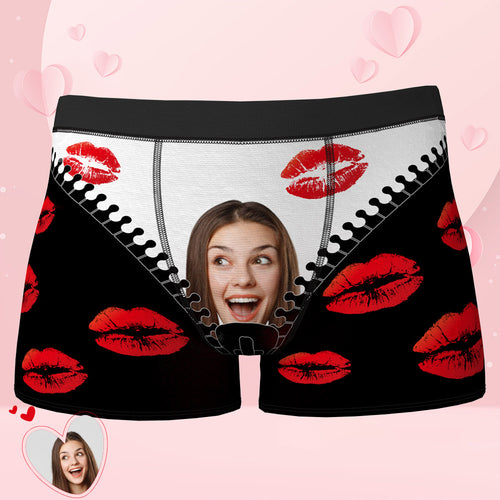 Custom Face Boxer Men's Underwear Gifts For Boyfriend - Red Lip Brief