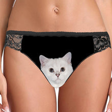 Custom Cat Face Photo Women's Lace Panties - Black