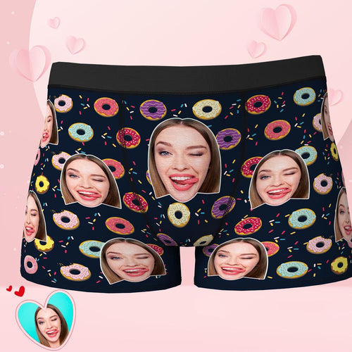 Valentine's Day Gift Custom Face Boxers add Picture Waistband Text Underwear Donut