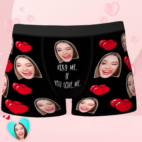 Valentine's Day Gift Custom Face Boxers add Picture Waistband Text Underwear Kiss Me if You Love Me