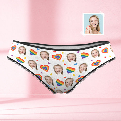 Custom Face Women's Panties Rainbow Hearts