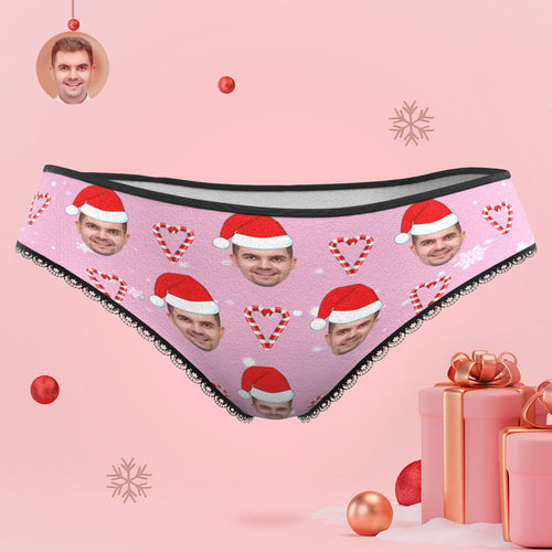 Custom Face Pink Christmas Candy Women's Panties Personalised Pink Christmas Gift - MyFaceSocksAu