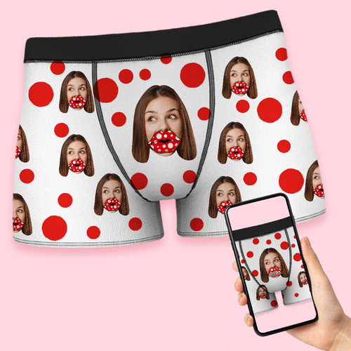 Custom Face Lips Boxers AR View Personalized Boxer Shorts Valentine's Day Gift For Lover - MyFaceSocksAu