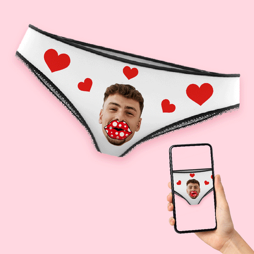 Custom Face Heart Boxers AR View Personalized Lips Thongs Valentine's Day Gift For Her - MyFaceSocksAu