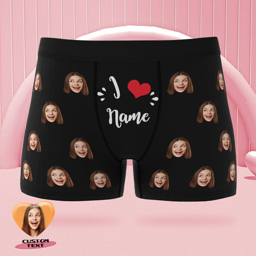 Custom Face Boxer Briefs I Love Name Personalized Naughty Valentine's Day Gift for Him - MyFaceSocksAu