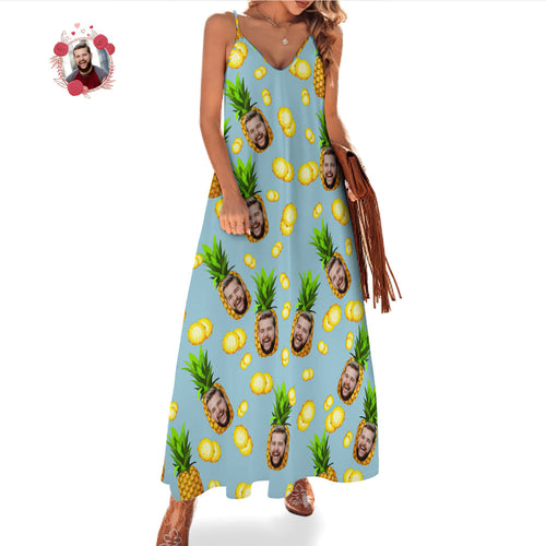 Custom Face Sling Hawaiian Style Long Dress Big Pineapple