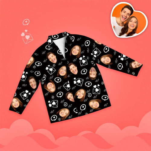 Valentine's Day Custom Face Love And Message Printed Long Sleeve Pajamas