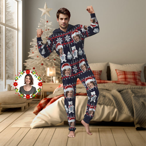 Custom Face Christmas Bear Onesies Pajamas One-Piece Sleepwear Christmas Gift - MyFaceSocksAu