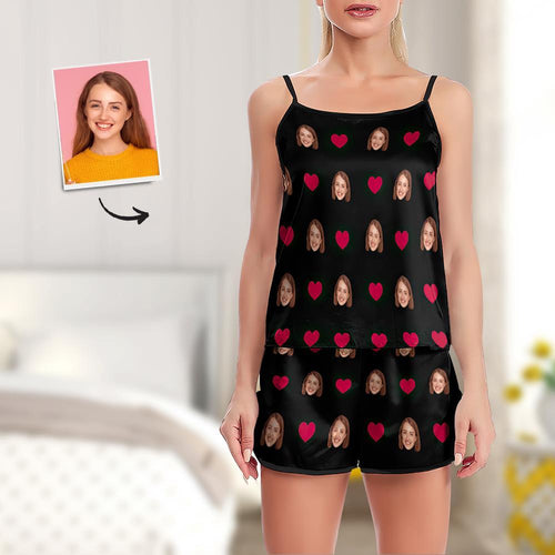 Custom Face Pajamas Suspender Sleepcoat Shorts Lingerie Set Summer Sleepwear - Heart - MyFaceSocksAu