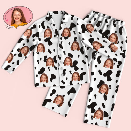 Custom Face Long Sleeve Pajamas Sleepwear Set - Cow