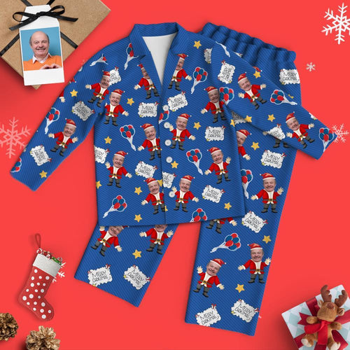 Custom Face Santa Pajamas Family Set - Blue Santa Claus