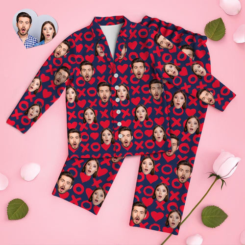 Custom Face Long Sleeve Pajamas Sleepwear Set Valentine- XO