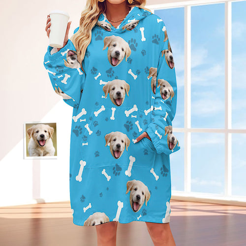Custom Face Adult Unisex Blanket Hoodie Personalized Blanket Pajama Gift Pet Dog - MyFaceSocksAu