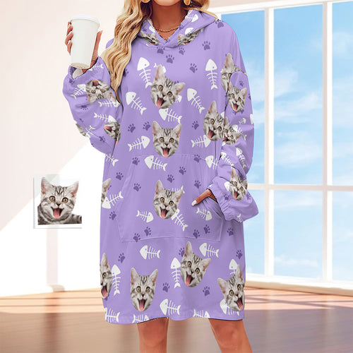 Custom Face Adult Unisex Blanket Hoodie Personalized Blanket Pajama Gift Pet Cat - MyFaceSocksAu