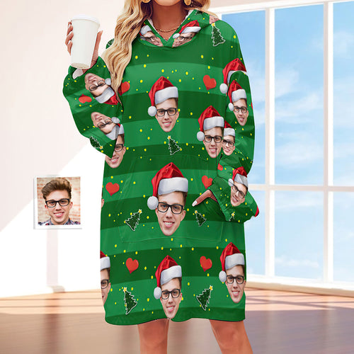 Custom Face Adult Unisex Blanket Hoodie Personalized Blanket Pajama Gift Merry Christmas - MyFaceSocksAu