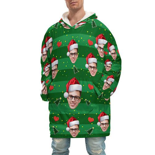 Custom Face Adult Unisex Blanket Hoodie Personalized Blanket Pajama Gift Merry Christmas For Men - MyFaceSocksAu