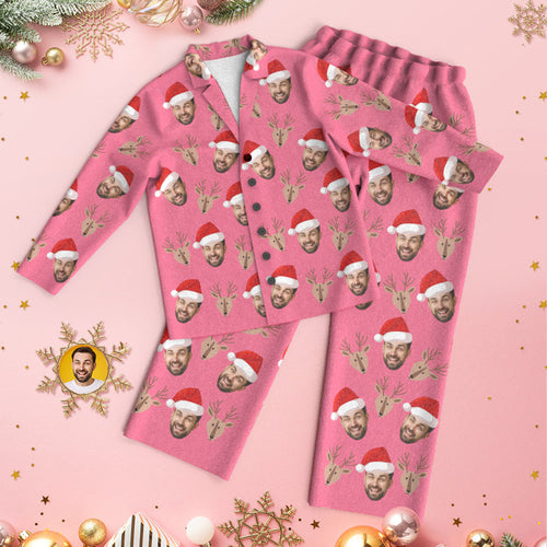 Custom Face Deer Pajamas Personalized Pink Pajamas Women Men Set Christmas Gift - MyFaceSocksAu