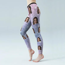 Custom Face Low Rise Yoga Leggings Photo Gym Pants - Shiny Silvery