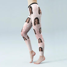 Custom Face Low Rise Yoga Leggings Photo Gym Pants - Shiny Pink