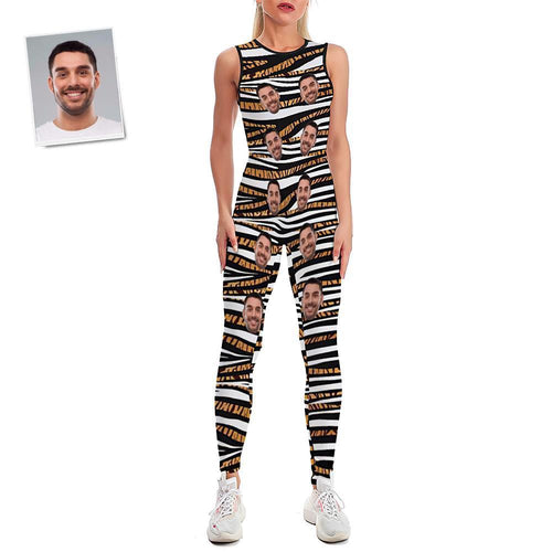 Custom Face Women's Yoga Jumpsuit Stretch Yoga Gym Fitness Dancing Costume - White Tiger