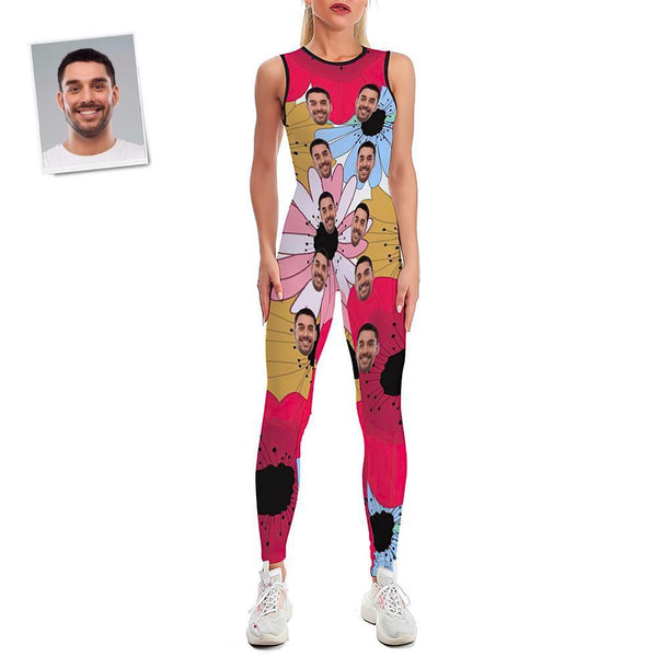 Custom Face Women's Yoga Jumpsuit Stretch Yoga Gym Fitness Dancing Costume - Floral