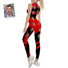 Custom Face Women's Yoga Jumpsuit Stretch Yoga Gym Fitness Dancing Costume - Black & Red Heart Shaped