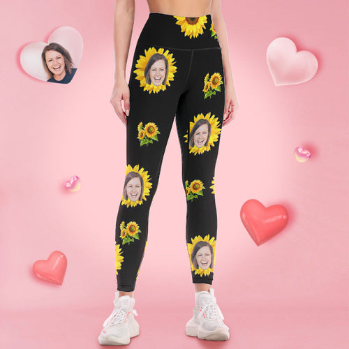 Custom Woman's Face Leggings Yoga Pants - Sunflower
