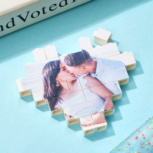 Gifts for Her Custom Building Brick Personalised Photo Block Heart Shaped - MyFaceSocksAu