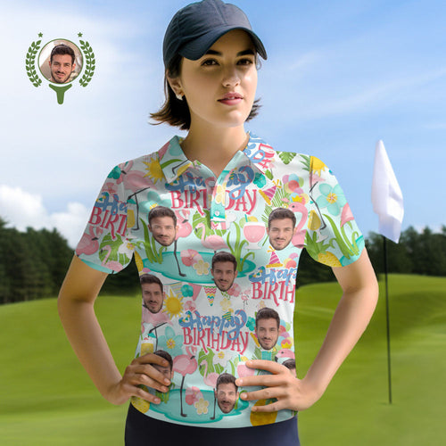 Custom Face Polo Shirts Personalised Happy Birthday Themed Shirts for Women - MyFaceSocksAu