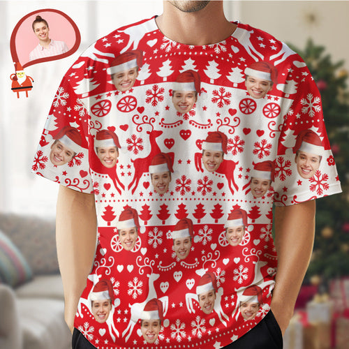 Custom Face T-shirt Christmas Gifts Elk Christmas T-shirt - MyFaceSocksAu