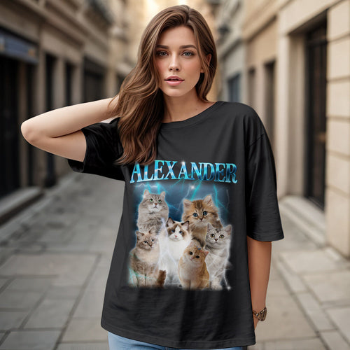 Custom Photo Vintage Tee Personalized Name T-shirt Pet Gifts Cat - My Face Socks