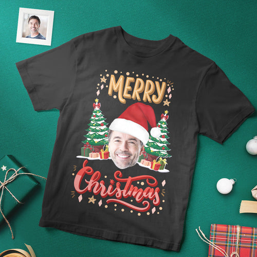Custom Christmas Face T-shirt Funny Merry Christmas Photo Shirt - MyFaceSocksAu