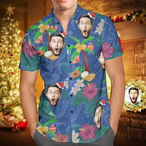 Custom Face Personalized Christmas Hawaiian Shirt Coconut Tree