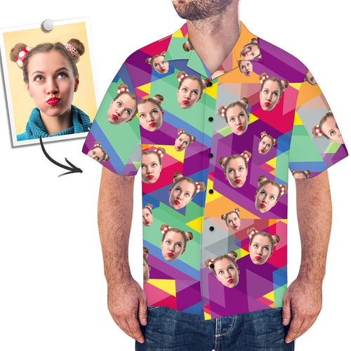 Custom Face Hawaiian Shirt Men's Photo Shirt All Over Print Shirt - Summer Color Stitching