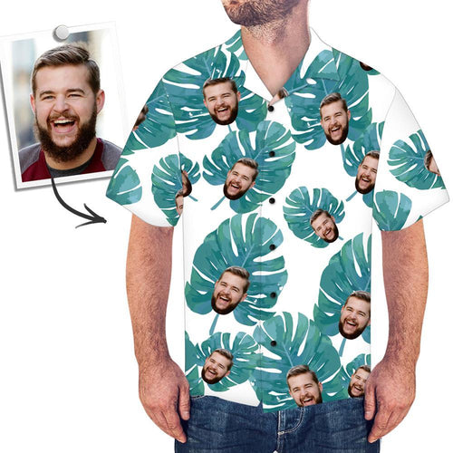 Custom Face Hawaiian Shirt Men's Photo Shirt All Over Print Shirt - Large Leaves