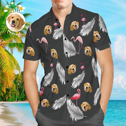 Custom Dog Face Hawaiian Shirt Black Feather Personalised Tee for Pet Owner - MyFaceSocksAu